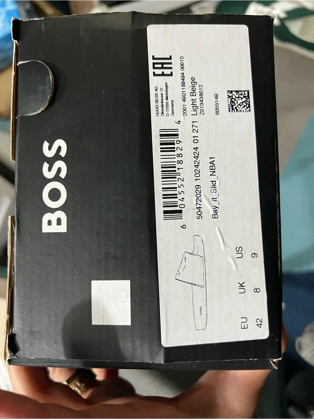 Hugo Boss Light Gray Slide Sandals with NBA Red & Blue Logo Patch